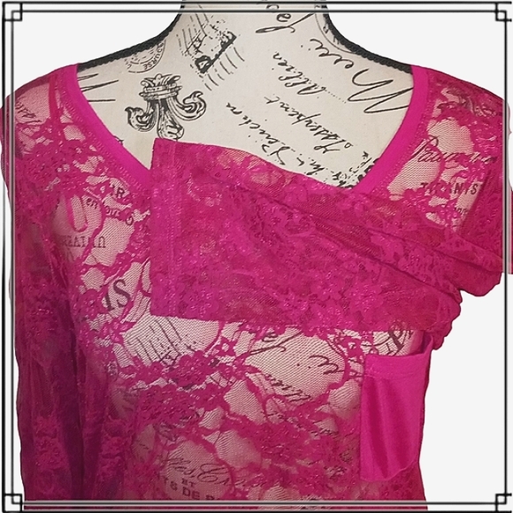 Red Camel Magenta Sheet Lace Scoop Neck Top Size Lg - Picture 5 of 8